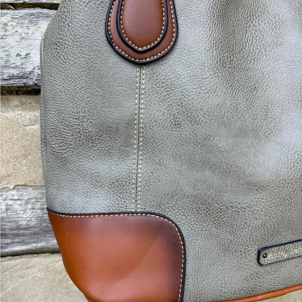 Kathy Ireland Elegant Gray and Brown Large Women's Handbag/Tote/Shoulder Bag - Picture 3 of 10